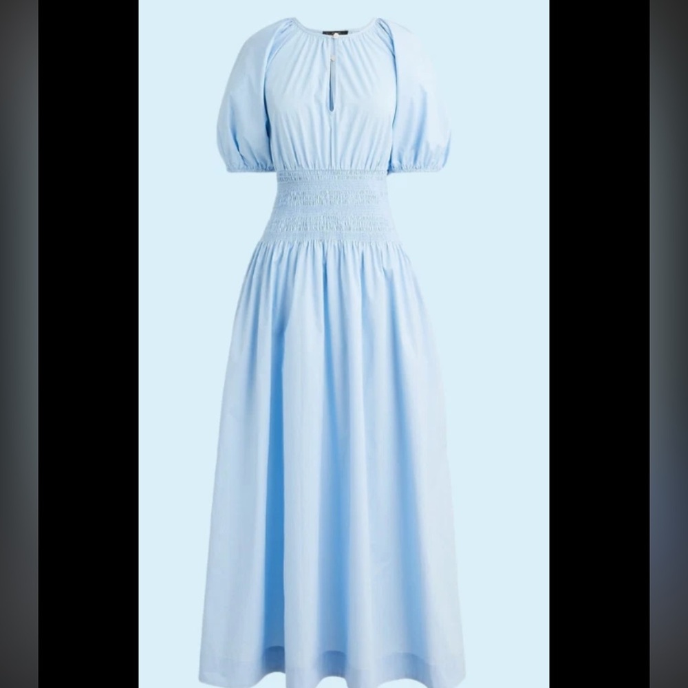 J Crew 100% Cotton Puff-sleeve smocked-waist midi dress XXS